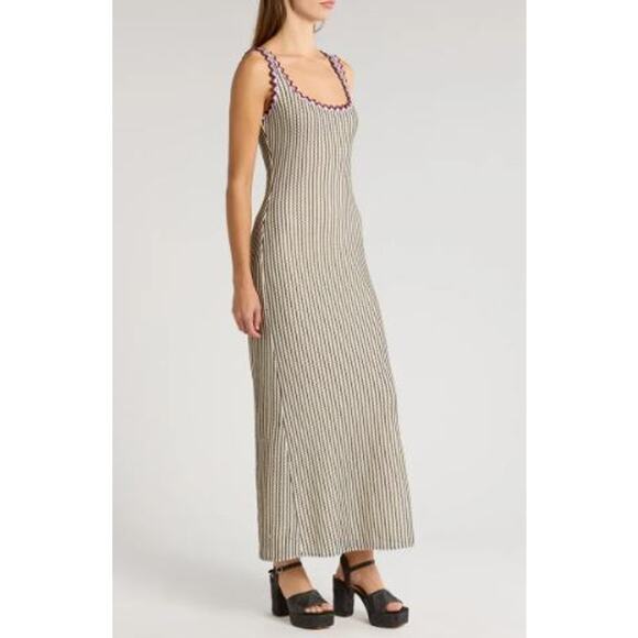SAYLOR Vinia Maxi Dress Scallopes Trim Striped Knit Lined Black/Creme Size Small - Picture 3 of 11